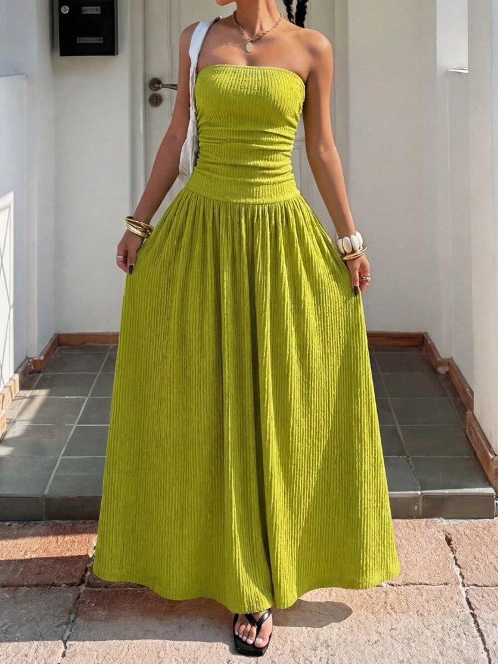 Green Casual Women's Textured Knit Dress